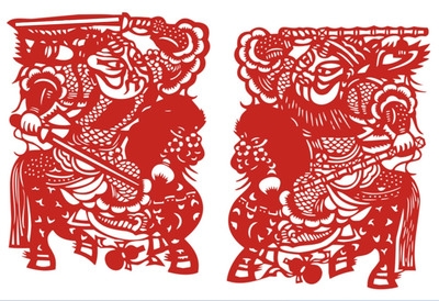 特大号镂空门神门贴剪纸窗花不干胶玻璃贴纸墙贴门神秦琼敬德贴纸