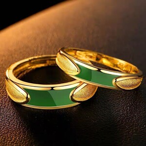 老凤祥瑞免税24k金戒指可调节翡翠金镶嵌玉指环男女999真金戒指情