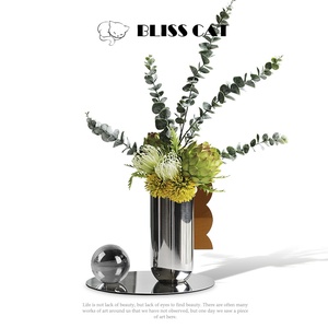 现代轻奢银色不锈钢花瓶插花软装样板间客厅餐桌花艺创意花器摆件