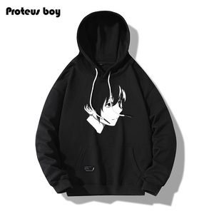 proteusboy卫衣男连帽加绒加厚卡通动漫人物头像印花休闲情侣衣服