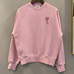 热销款~ami马卡龙爱心桃心纯色纯棉圆领长袖卫衣 男女同款 情侣装