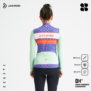 捷酷春秋新款ind花轮女长袖骑行服修身公路山地自行车衣服