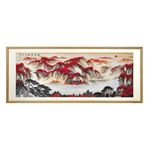 22纯手绘元宝山鸿运当头山水画国k画风水靠山客厅招财挂画 马云a.