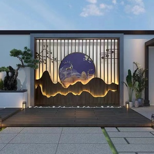 不锈钢假山屏风背景墙酒店山水画隔断别墅庭院户外格栅入户影壁墙