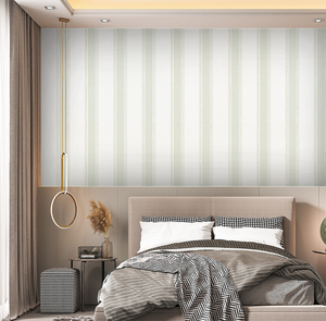 简欧风绿色竖条纹墙布 客厅卧室沙发床头背景墙装饰墙纸环保壁纸