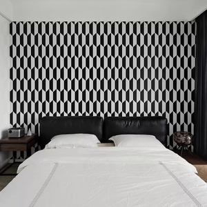 简约黑白几何格子壁纸客厅卧室办公室装饰墙布3D立体视觉壁画墙纸