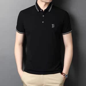 夏季新款巴宝莉纯色短袖t恤男士奢侈品品牌polo衫休闲丝光棉半袖