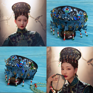 故宫同款头饰发饰烧蓝清朝皇后帽钿子旗头影楼剧组写真挂珠耳环