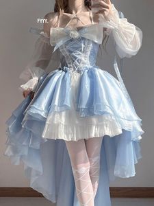 [鲛人泪]lolita设计前短后长重工拖尾连衣裙气质超仙公主蓬蓬裙欲
