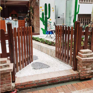 花园木门围墙防腐木护栏小门弧形栅栏围栏半腰门拱门庭院双开院墙