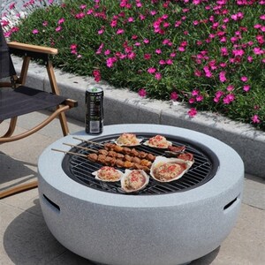 庭院别墅圆形石头烧烤碳v烤炉民宿篝火花园烤火炉露台木炭烤架