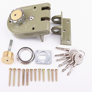 一字十字双锁头保险门锁老式双扇门扣锁外装门锁老式防盗锁