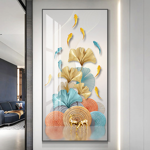 00罗尚旗舰店天猫九鱼图现代简约玄关装饰画进门走廊竖版挂画轻奢