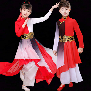 新款儿童少年志舞蹈服中国风飘逸扇子舞服装男女打鼓书简舞演出服