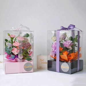 鲜花包装盒母亲节手提花盒透明方形永生花束包装盒PVC玫瑰花盒