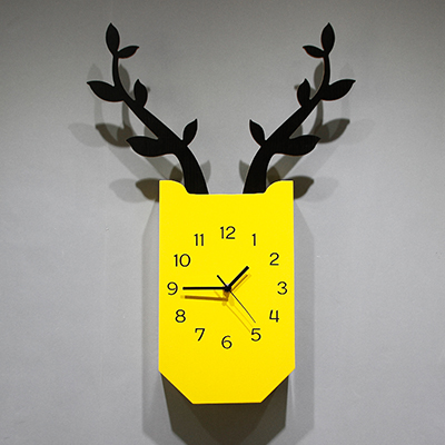 酒吧黄色壁挂式钟表墙上挂钟美容院客厅造型中国风简w约家用挂表