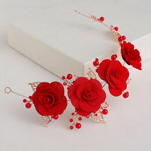 70年代结婚头花复古中式新娘头饰红色绒布发饰发箍软链敬酒服饰品