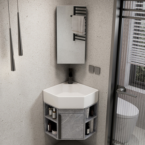 小户型pvc浴室柜组合卫生间转角洗脸盆三角形洗手盆墙角落洗漱台