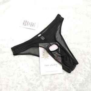 男士开洞丁字裤个性开档内裤男透明情趣免脱露jj蕾丝成人激情爱爱