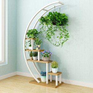 半圆弧玄关柜圆形花架子客厅装饰花盆架花架室内阳台多层家用铁艺