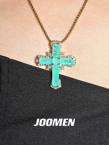 JOOMEE新款欧美风镶钻小锆石帕拉伊巴吊坠项链设计女十字架毛衣链