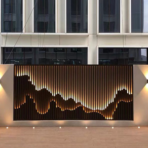 不锈钢屏风隔断镂空金属格栅室外庭院酒店售楼部玄关假山水背景墙