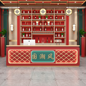 定制拐角饭店吧台收银台酒柜一体网红面馆快餐店柜台国潮餐厅前台