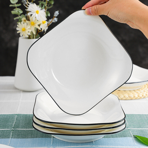 简约黑线菜盘子欧式陶瓷餐具盘子菜盘碟子单个创意网红北欧风餐盘