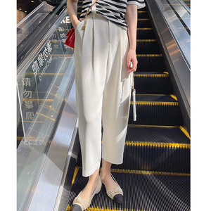 窄版白色阔腿裤女夏季薄款小个子冰丝萝卜裤显瘦高腰垂感西装裤天