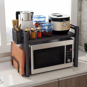 可伸缩厨房烤箱架子置物架台面加宽加二层家用一体大蒸烤微波炉架
