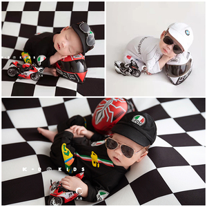 婴儿满月照拍照道具新生儿摄影机车服新款影楼主题服装写真艺术照