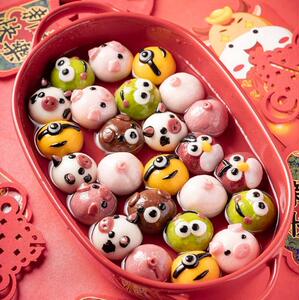 儿童彩色汤圆有馅迷你小元宵商用卡通手工可爱黑芝麻彩色动物造型