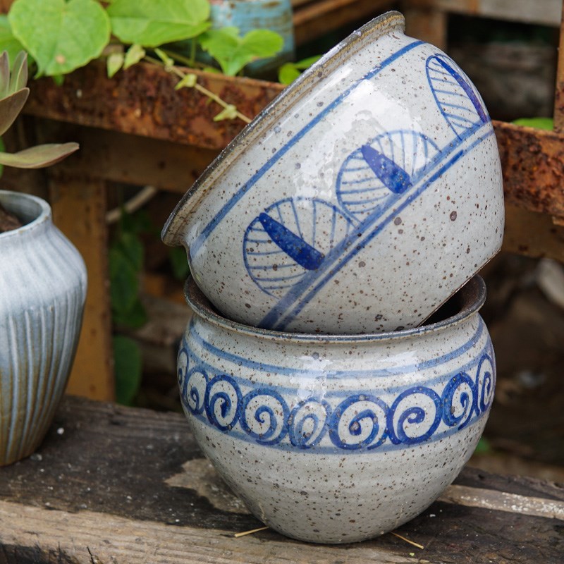 陶瓷多肉花盆仿古朴中国风景德镇青花手绘粗陶罐透气大号拼盘花盆