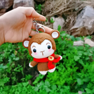 22云南静怡手工钩针成品毛线编织猴年小猴子玩偶l钥匙包挂件送人