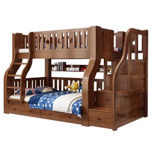 宜家全实木儿童两层高低床胡桃木床美式子母床上下床上下铺木床双