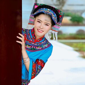 新款布依族服装刺绣头饰少数民族银饰帽子g头帕舞台演出头饰配饰