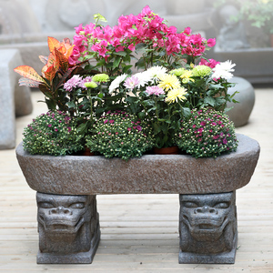 中式花园装饰瑞兽仿石槽石墩花盆庭院阳台水培植物花器底座摆件