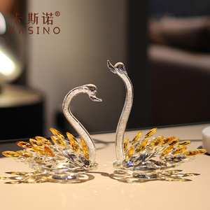KASINO轻奢水晶天鹅琉璃摆件一对高档客厅床头装饰品创意结婚礼物