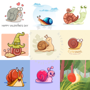 蜗牛插画 扁平化可爱卡通动物形象蜗娄牛 ai格式矢量设计素材