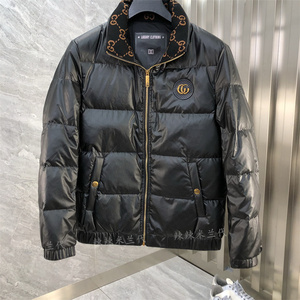 代购  gucci/古奇 21冬季大码男士提花翻领加厚保暖羽绒服外套