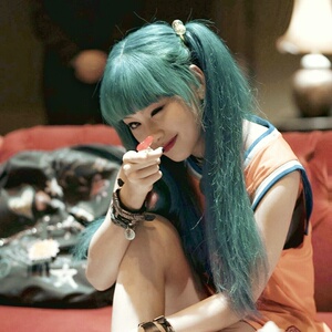 唐人街探案kiko同款发色假发女空气齐刘海时尚蓝绿长直发新式发套