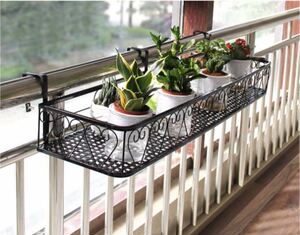 盆栽架悬挂式窗外栏杆防盗窗栅栏金属防护栏阳台花架花架子铁架筐