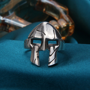 骑士斯巴达勇士头盔甲戒指s925银男生款指环复古泰银做旧开口戒子