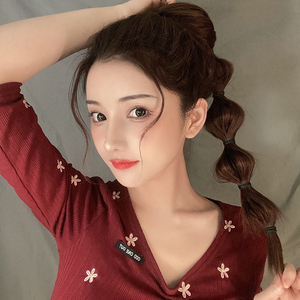 灯笼泡泡马尾麻花辫绑带式糖葫芦c马尾辫绑带直发辫子仿真发可自