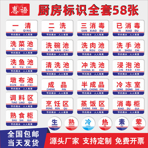 餐饮厨房标识贴分区牌消毒柜洗菜池洗肉池更衣间洗碗区加工区厨房重地