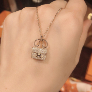 hermes爱马仕康康包项链女18k玫瑰金h字母满钻吊坠情人节礼物女友
