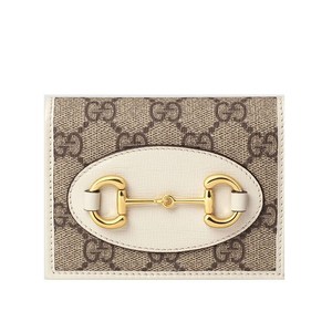 gucci/古驰 1955系列 经典老花帆布拼接皮革饰马蹄扣对折钱包