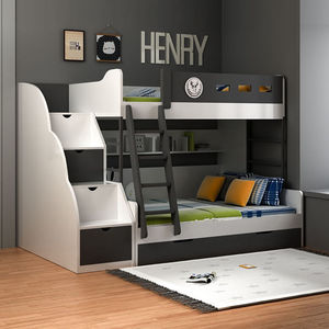 林氏木业高低床上下铺床二层家用实木上下床楼梯爬梯双层床儿童