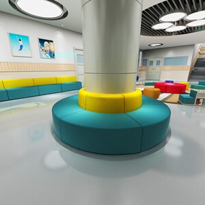 幼儿园早教中心培训机构大厅休息区绕柱子软包防护圆形沙发凳组合