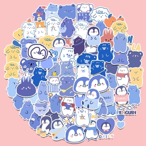 蓝色汽水韩国ins可爱少女心手帐贴纸女孩卡通动物素材手机ipad.